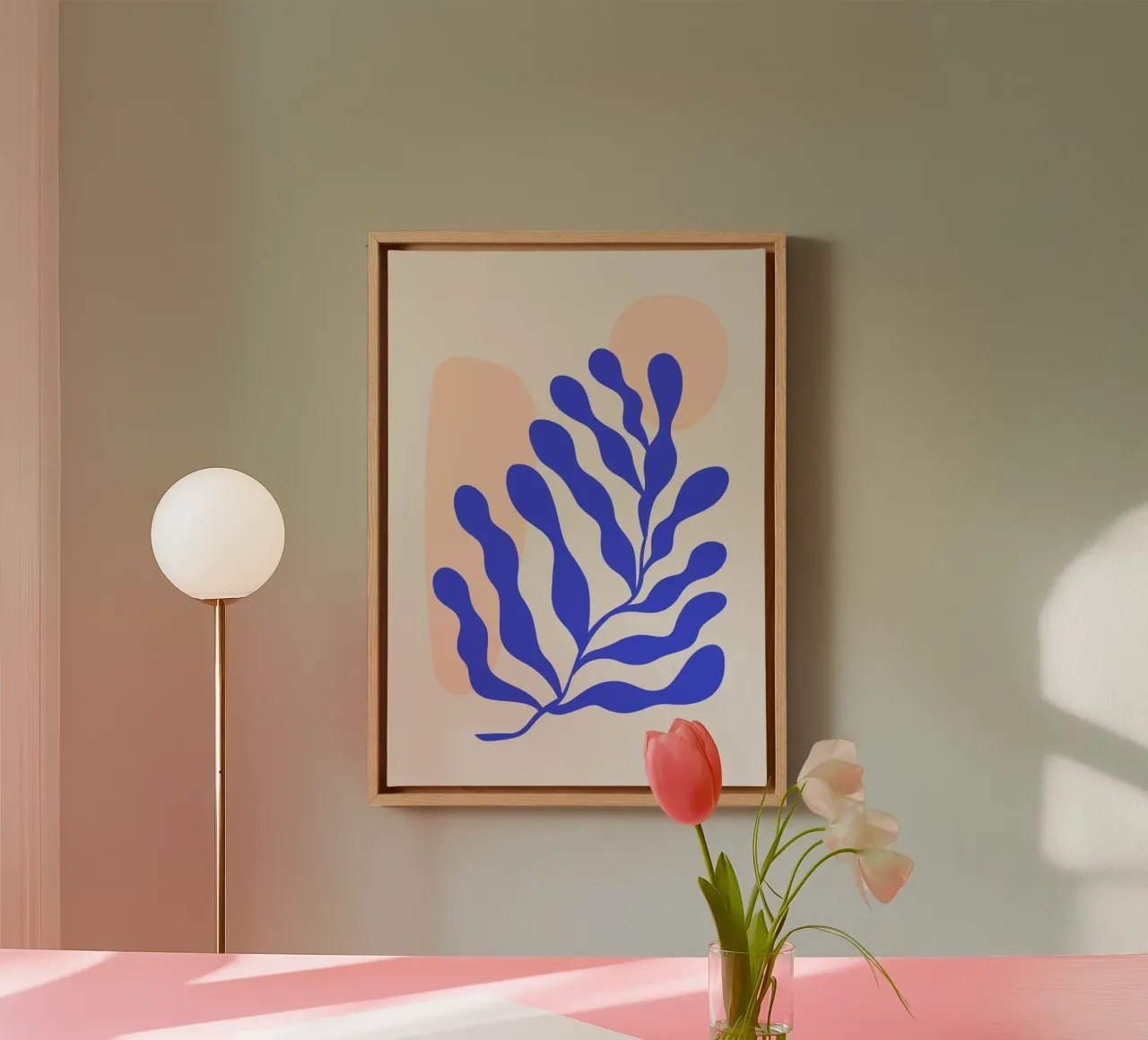 Navy Blue Abstract Botanical Art canvas with Floater frame by pdigitalprints