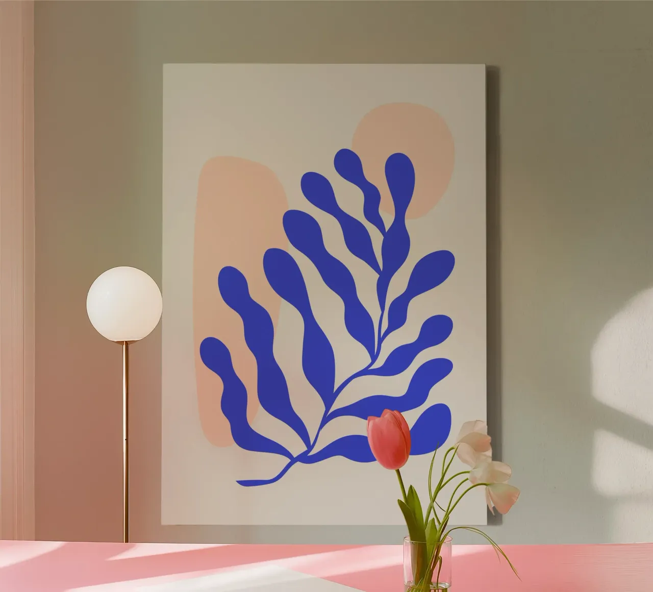 Navy Blue Abstract Botanical Art canvas with Floater frame by pdigitalprints