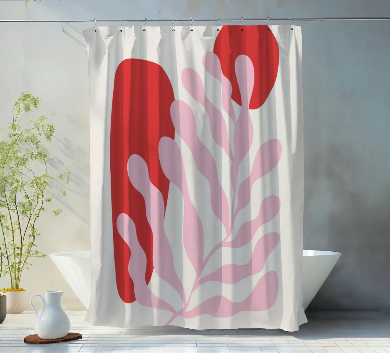 Rot und Rosa Abstrakte Botanische Kunst Duschvorhang von pdigitalprints