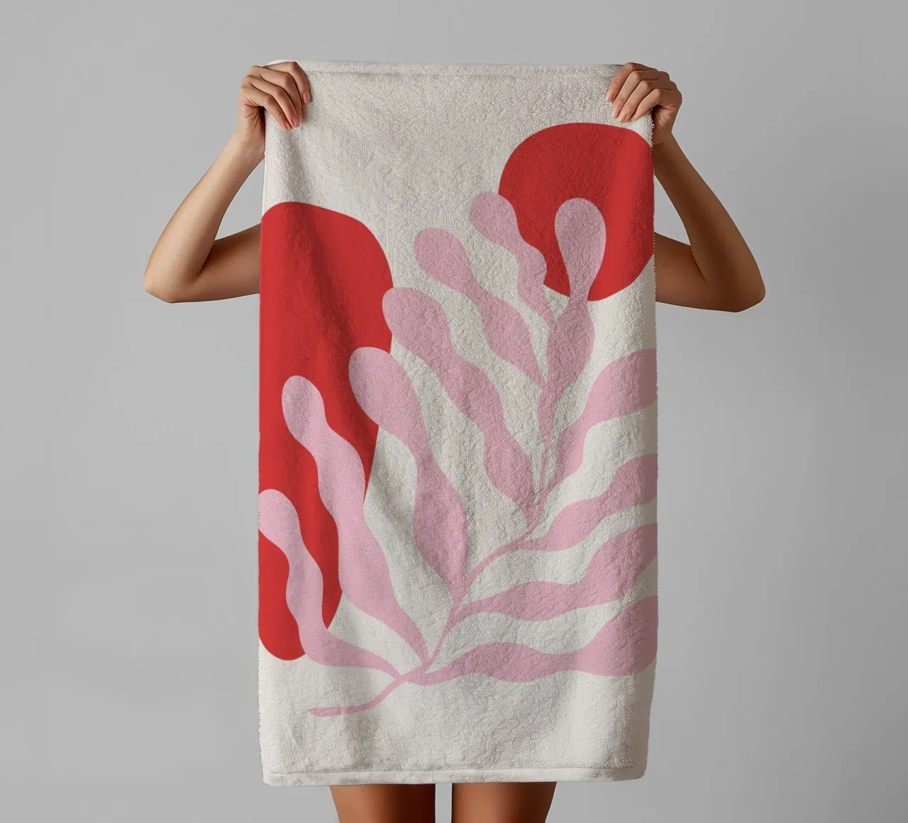 Red and Pink Abstract Botanical Art towel by pdigitalprints