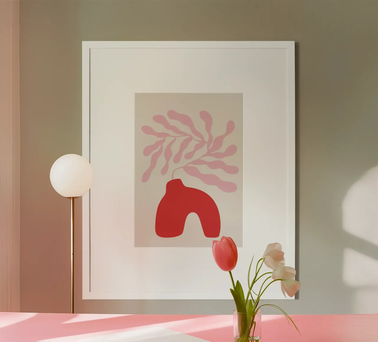 Rood en Roze Midcentury Abstracte Kunst poster van pdigitalprints