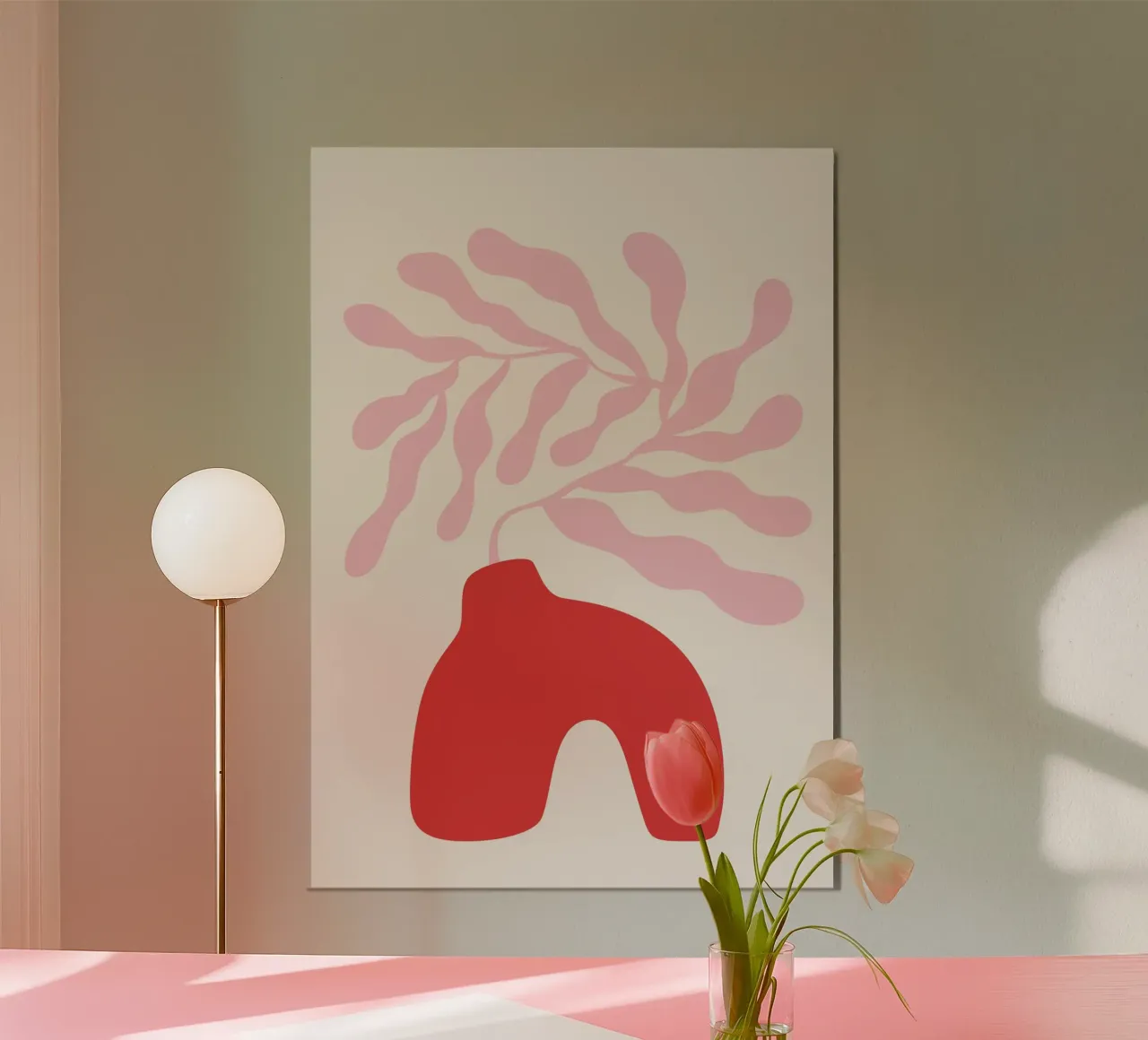 Rood en Roze Midcentury Abstracte Kunst poster van pdigitalprints