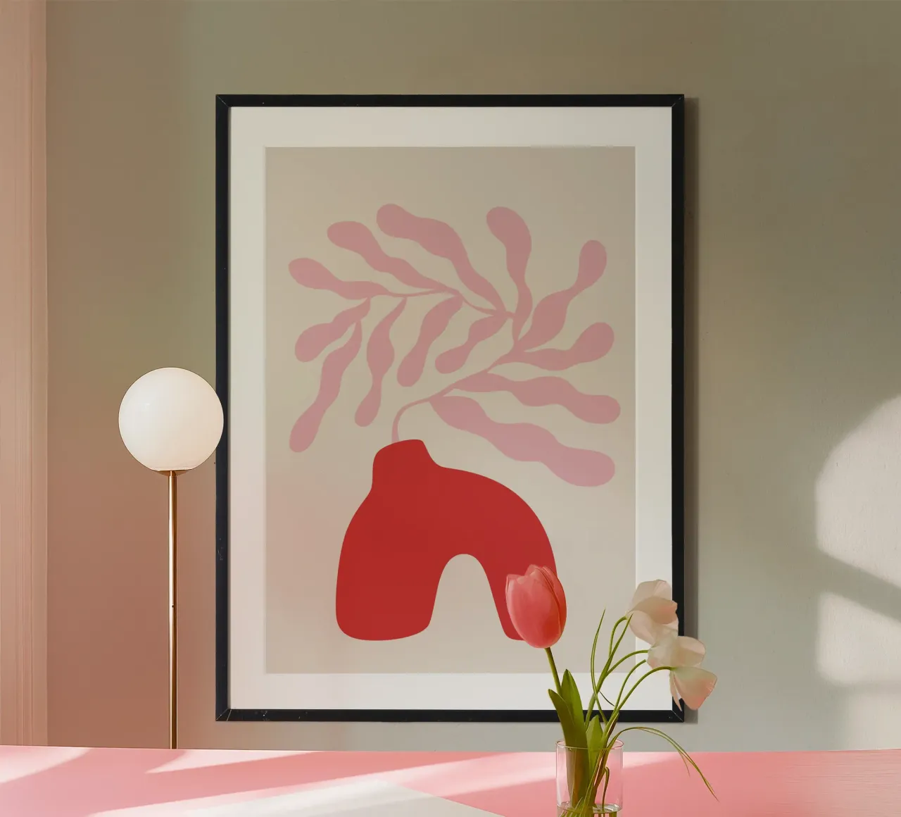 Rood en Roze Midcentury Abstracte Kunst poster van pdigitalprints