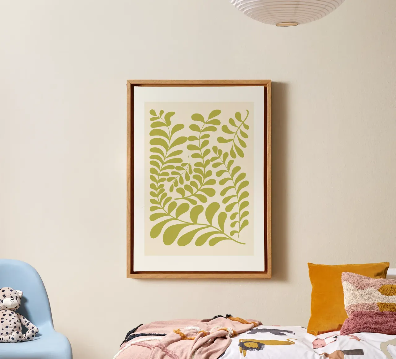 Sage green botanical abstract art canvas with Floater frame by pdigitalprints