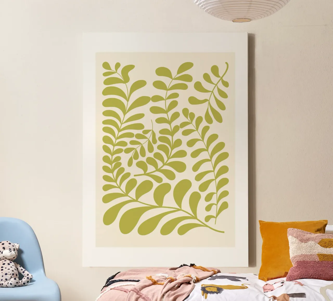 Sage green botanical abstract art canvas with Floater frame by pdigitalprints