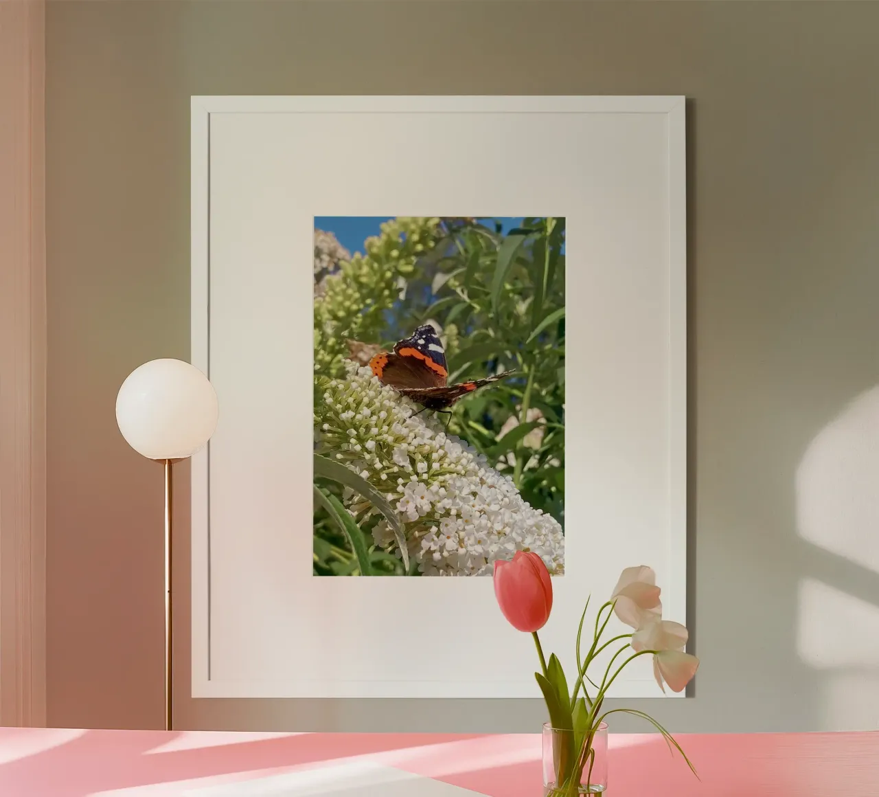 Butterfly bush with butterfly poster with aluminum frame by Art Studio by Iris