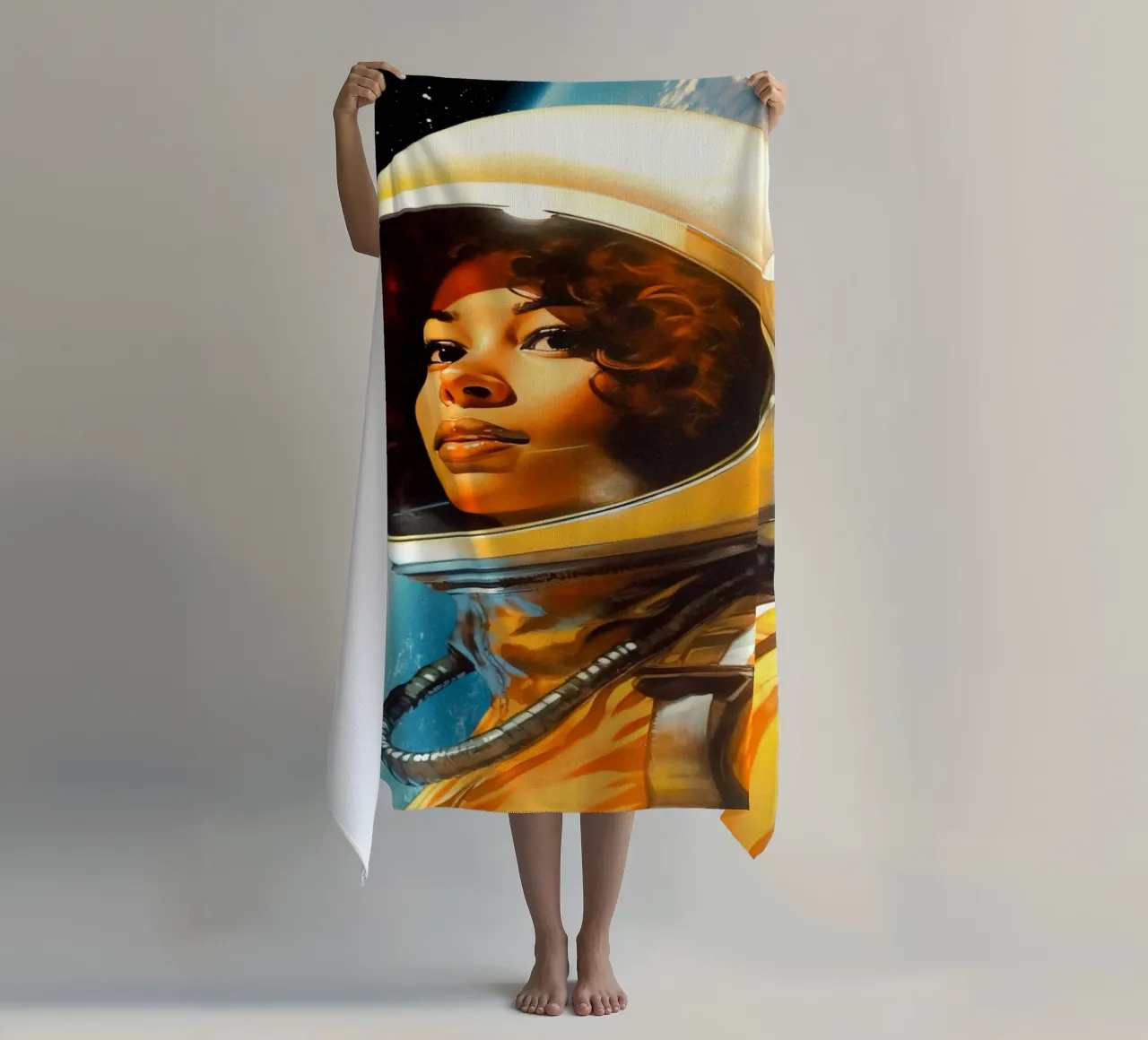 Portrait of a Space Dreamer beach towel by Taudalpoi