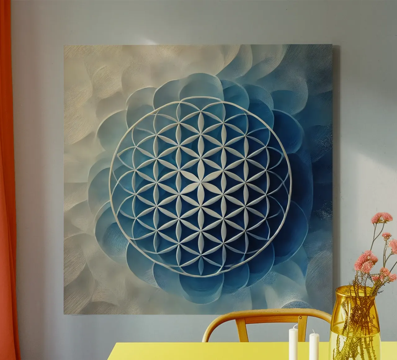 Bloem des levens blauw canvas met Baklijst van spiritual