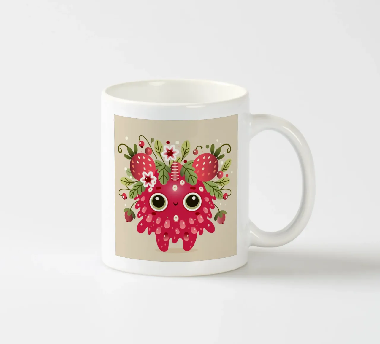 Simpatico mostro di lamponi con frutta e foglie tazza in ceramica da namosh