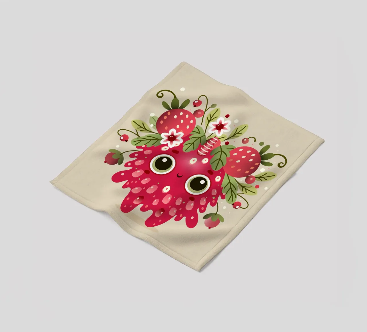 Simpatico mostro di lamponi con frutta e foglie coperta in pile da namosh