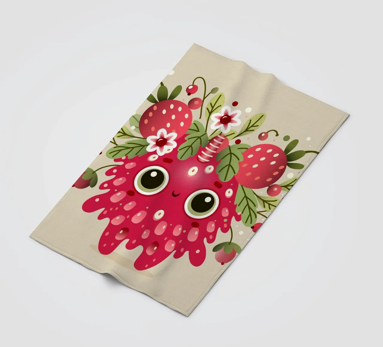 Simpatico mostro di lamponi con frutta e foglie coperta in pile da namosh