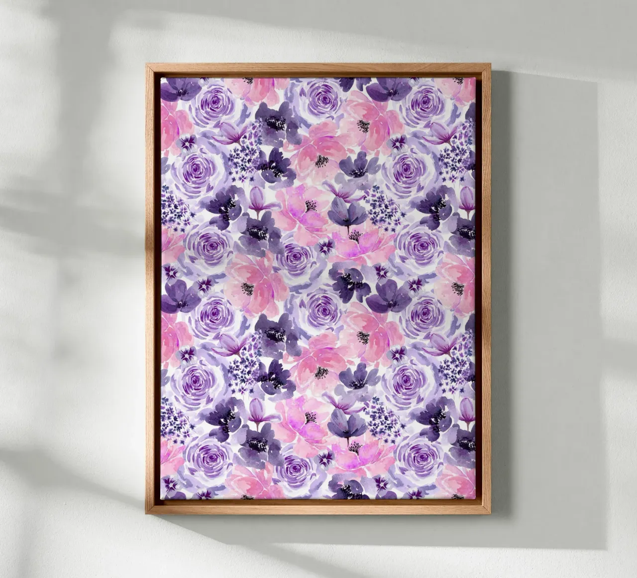 Floral Chaos Purple Small Pattern canvas with Floater frame by anisillustration