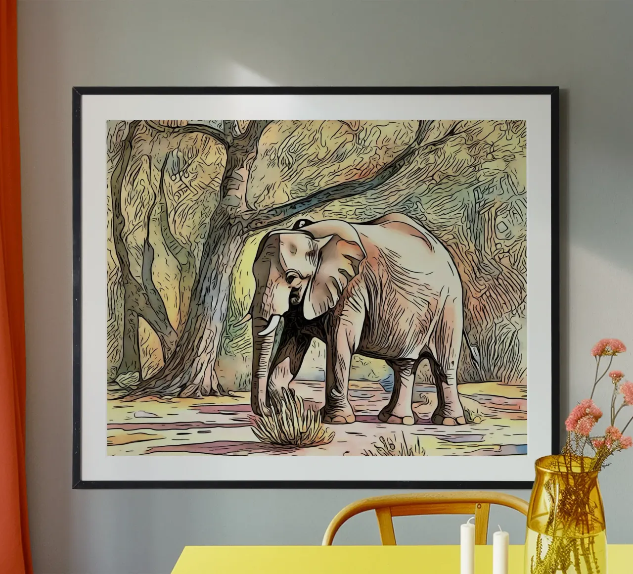 Un safari in Africa, motivo 6 poster con telaio in legno da ZAMART