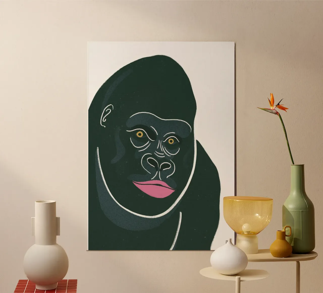 Gorilla With Green Fur poster with wooden frame by Be Mart