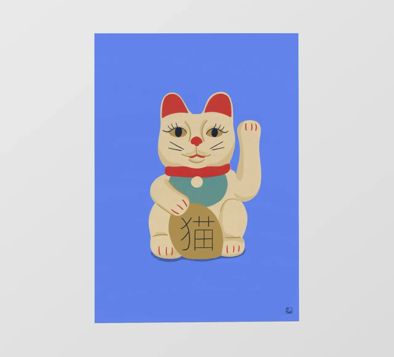 Maneki Neko Cat On Blue pellicola backlit da Be Mart