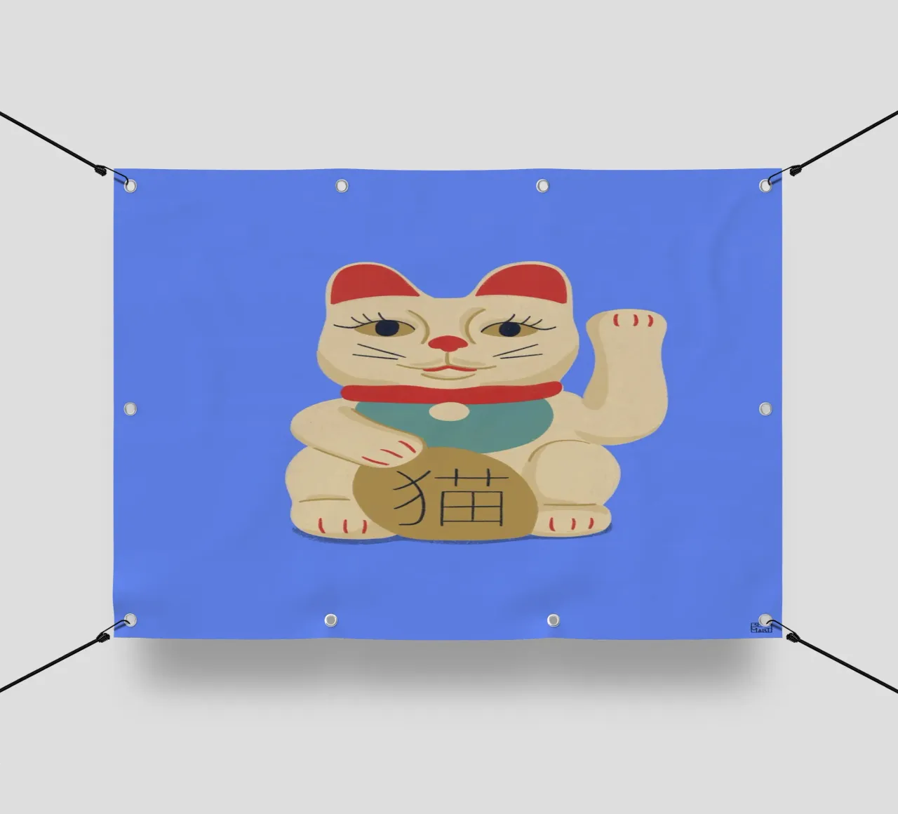 Maneki Neko Cat On Blue telo in pvc da Be Mart