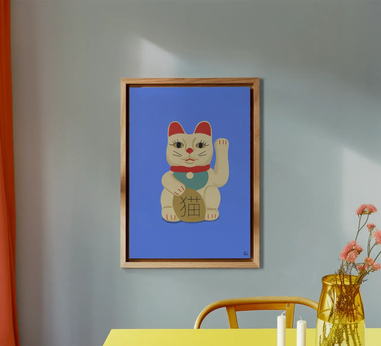 Maneki Neko Cat On Blue alluminio dibond da Be Mart