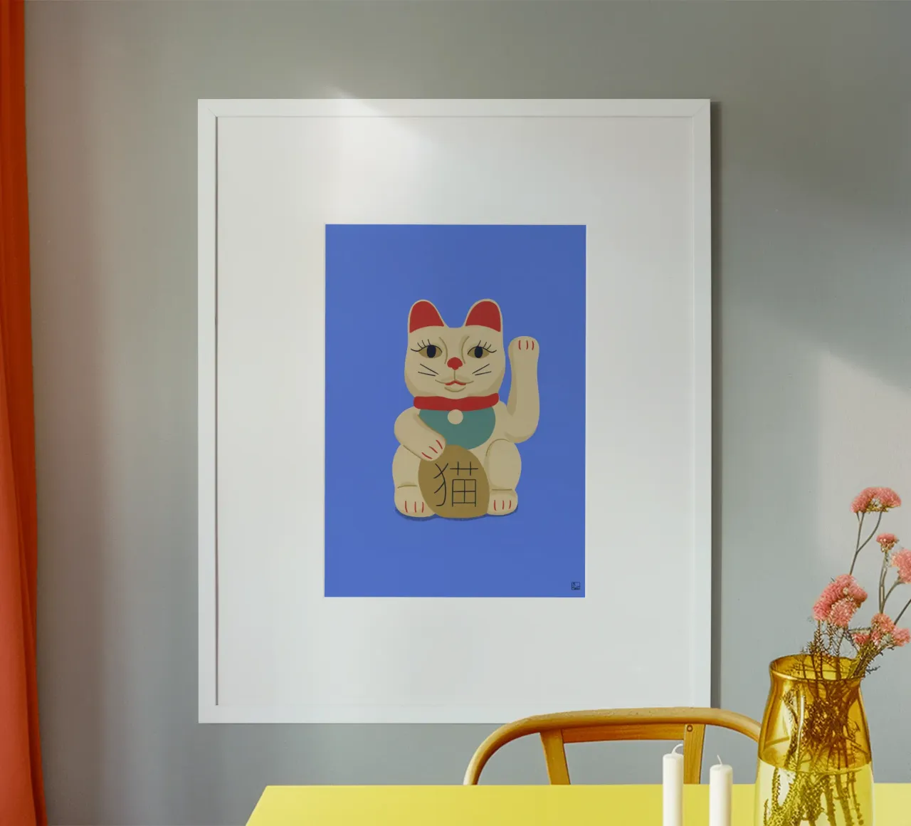Maneki Neko Cat On Blue carta hahnemühle da Be Mart