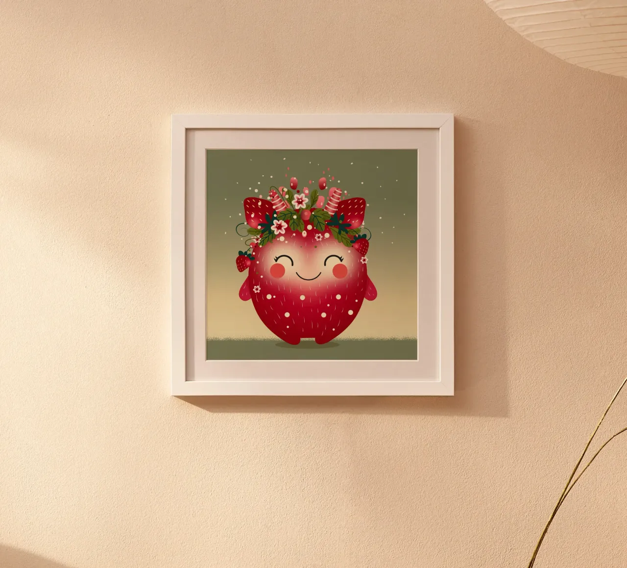 adorabile mostro, ispirato alle fragole poster con telaio in legno da namosh