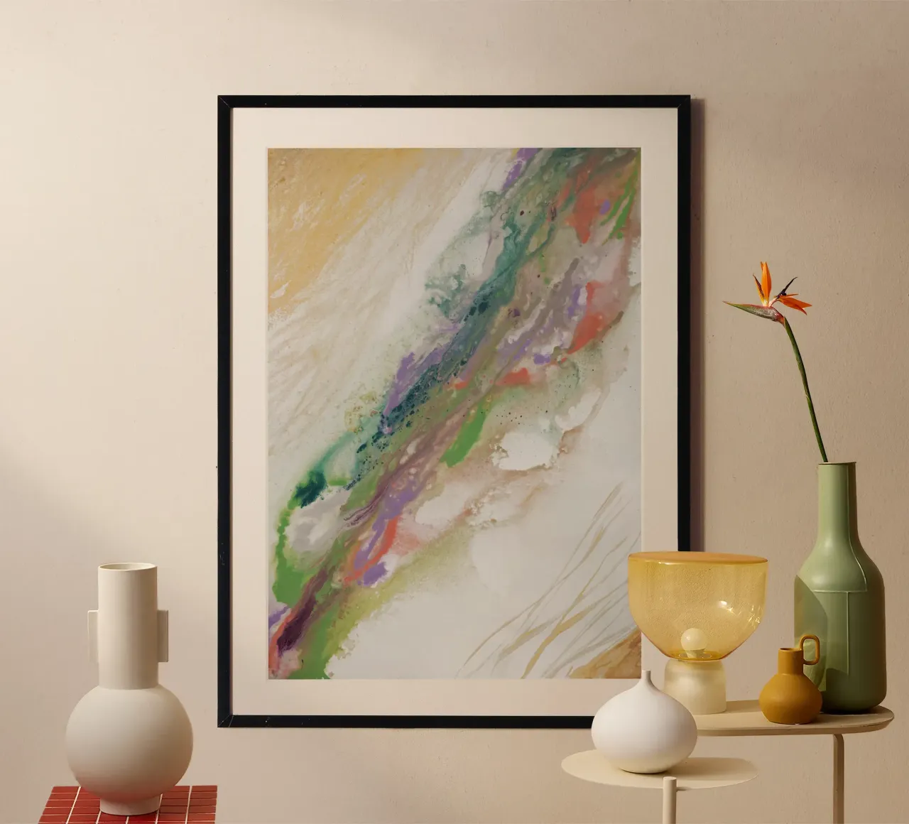 4711 Arancio Viola e Sandalo poster con telaio in alluminio da Eva Nev Watercolor