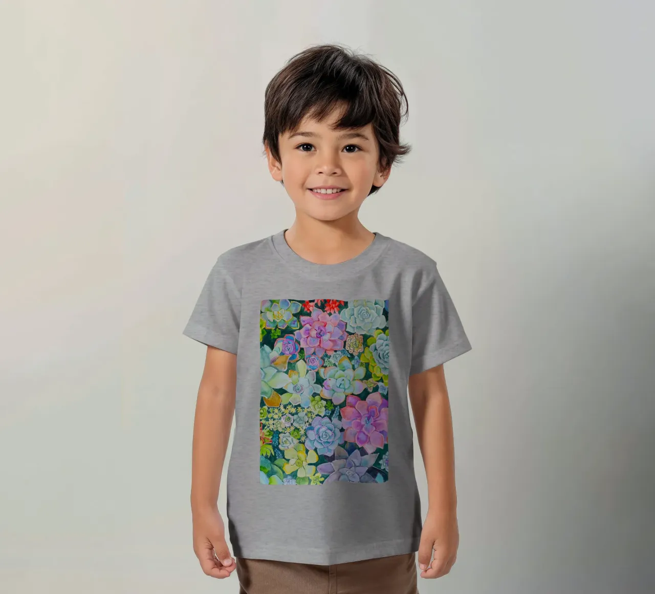 Cactustuin kinder t-shirt van Eva Nev Watercolor