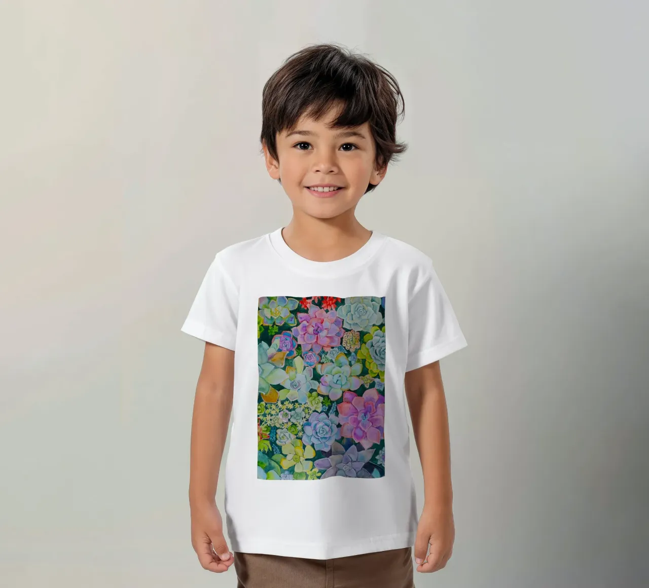 Cactustuin kinder t-shirt van Eva Nev Watercolor
