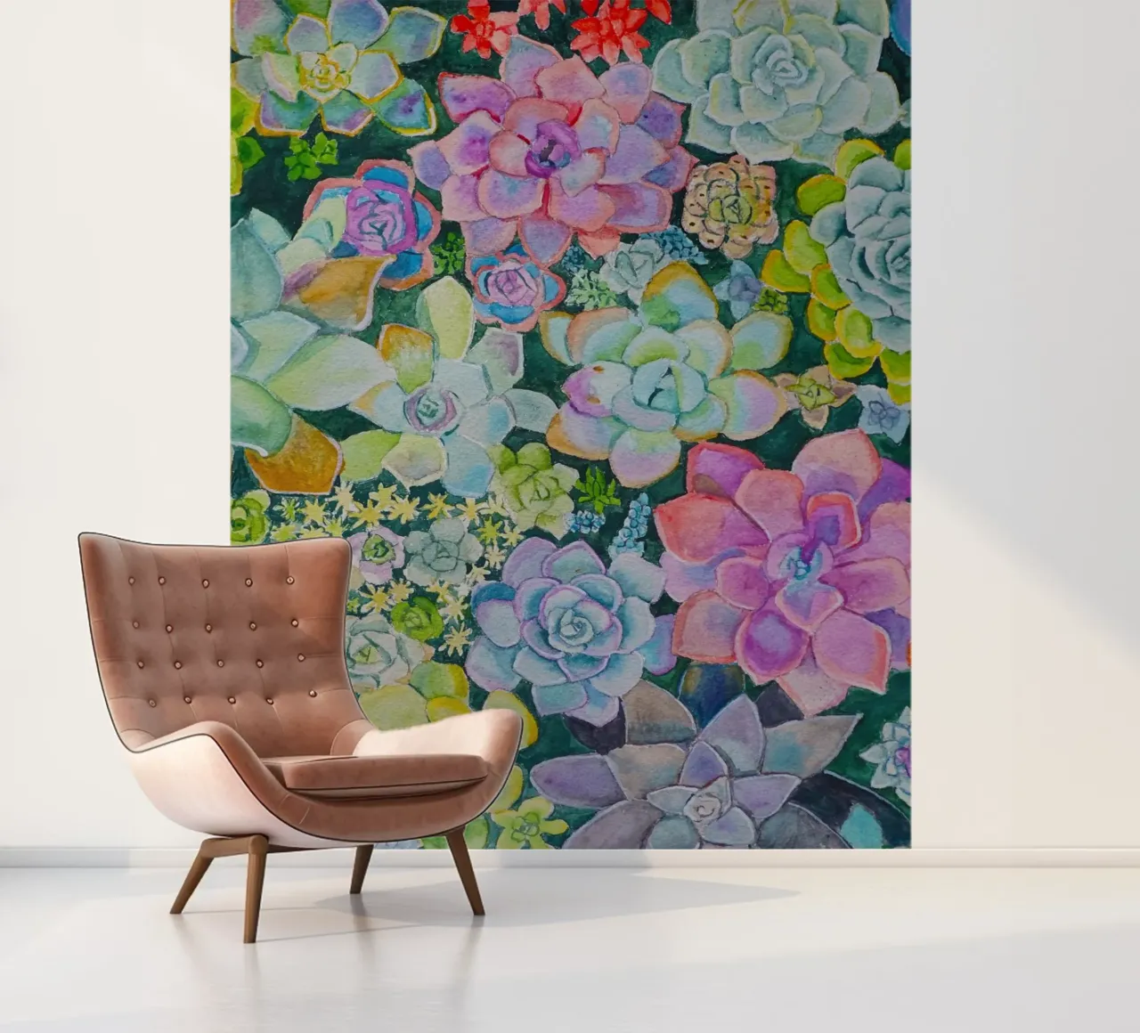 Cactustuin fotobehang van Eva Nev Watercolor