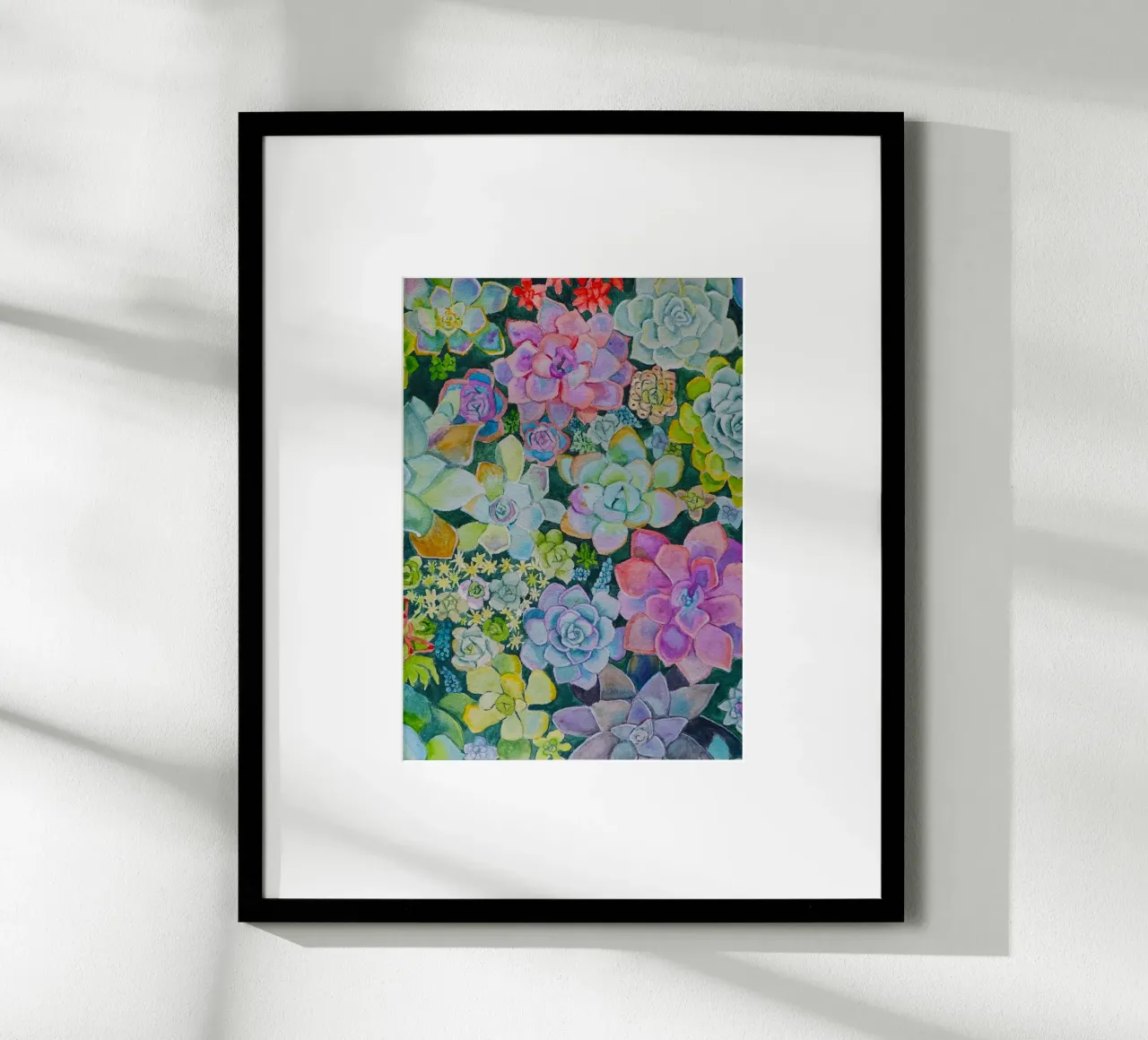 Giardino dei cactus poster con telaio in alluminio da Eva Nev Watercolor