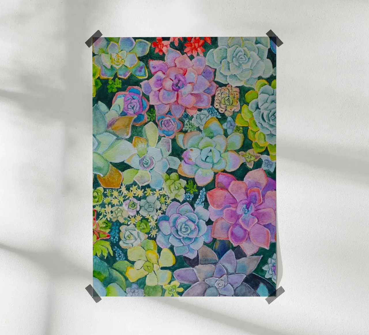 Giardino dei cactus poster con telaio in alluminio da Eva Nev Watercolor