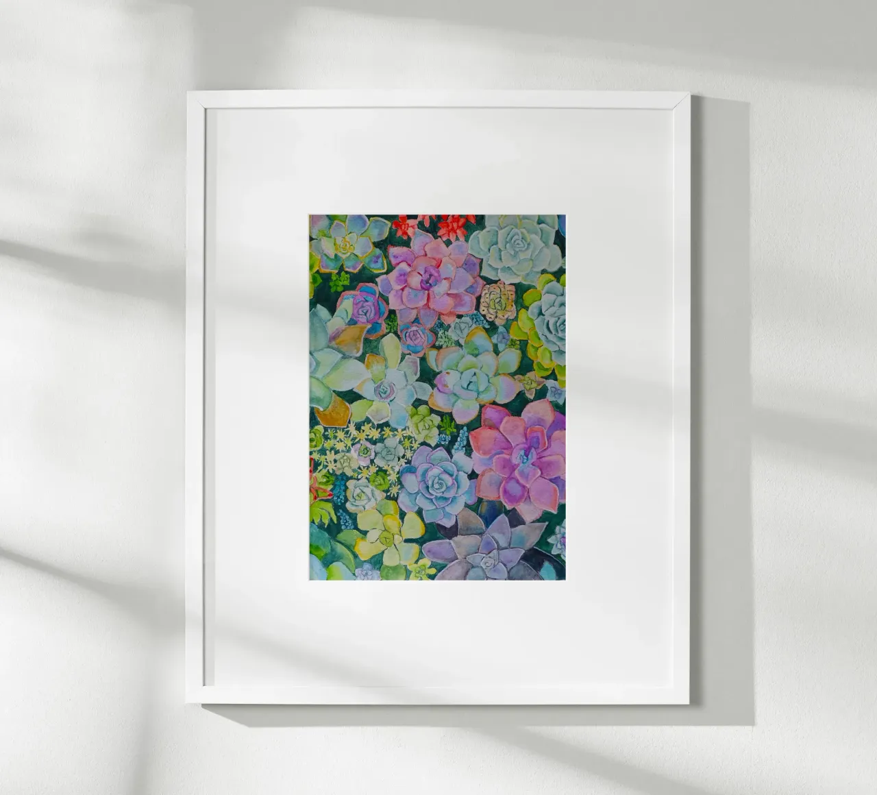 Giardino dei cactus poster con telaio in alluminio da Eva Nev Watercolor