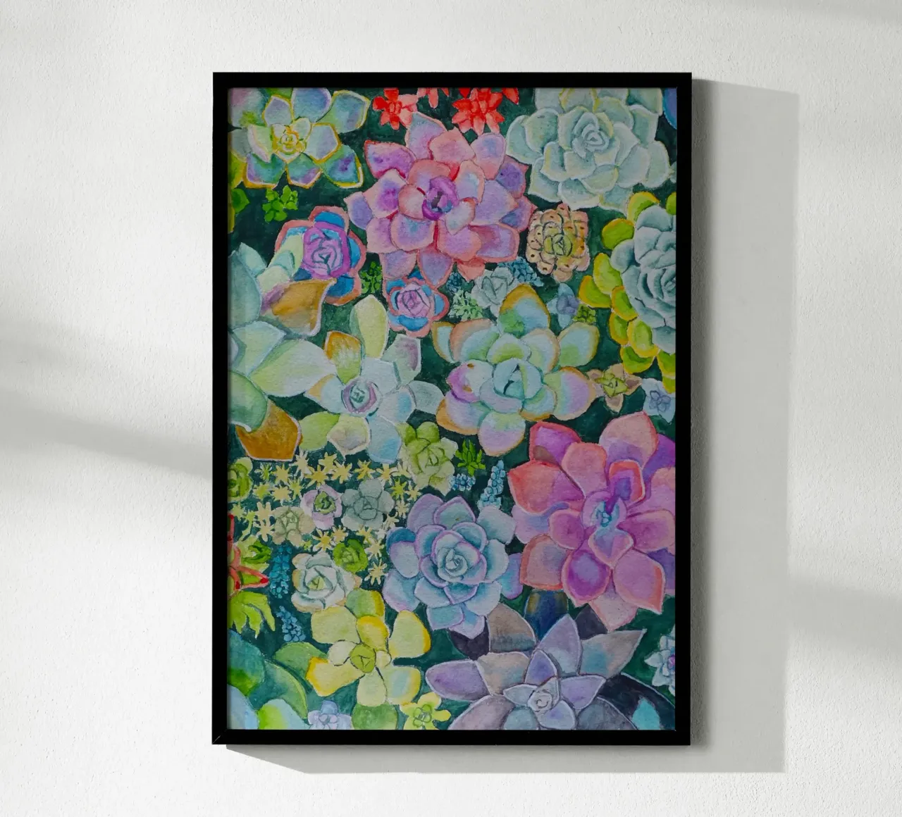 Giardino dei cactus poster con telaio in alluminio da Eva Nev Watercolor