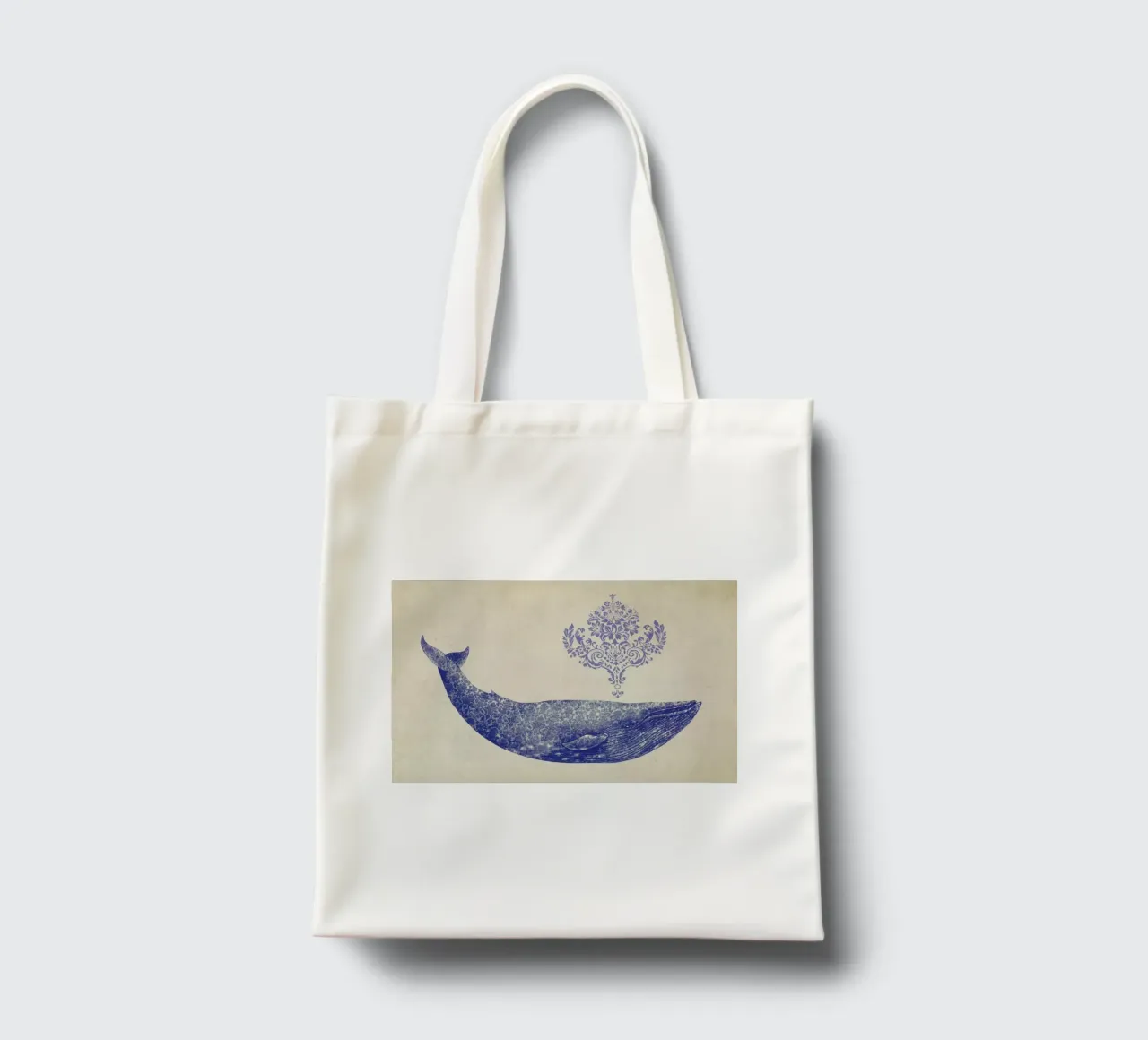 Damask Whale borsa in juta da Terry Fan