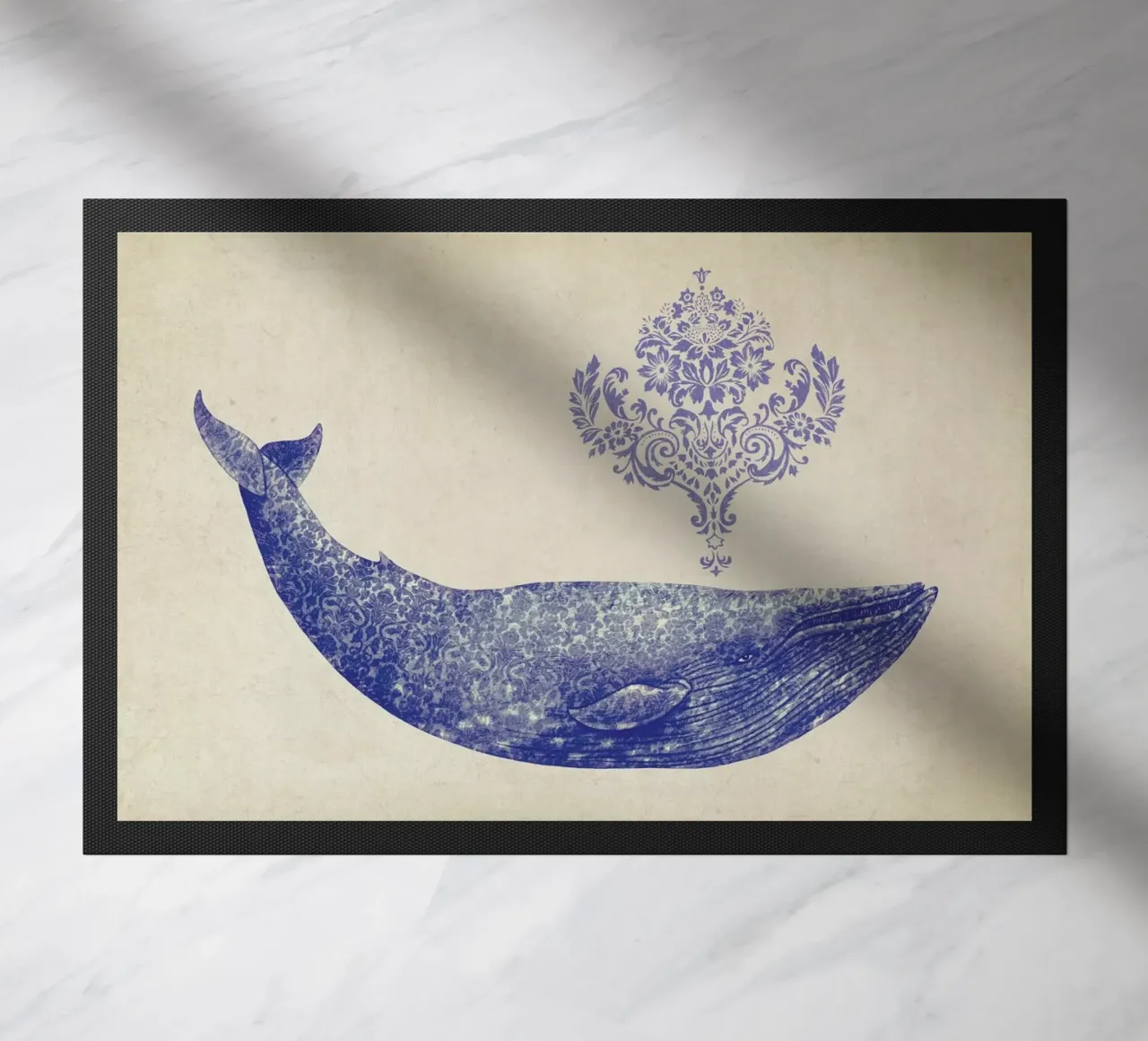 Damask Whale doormat by Terry Fan