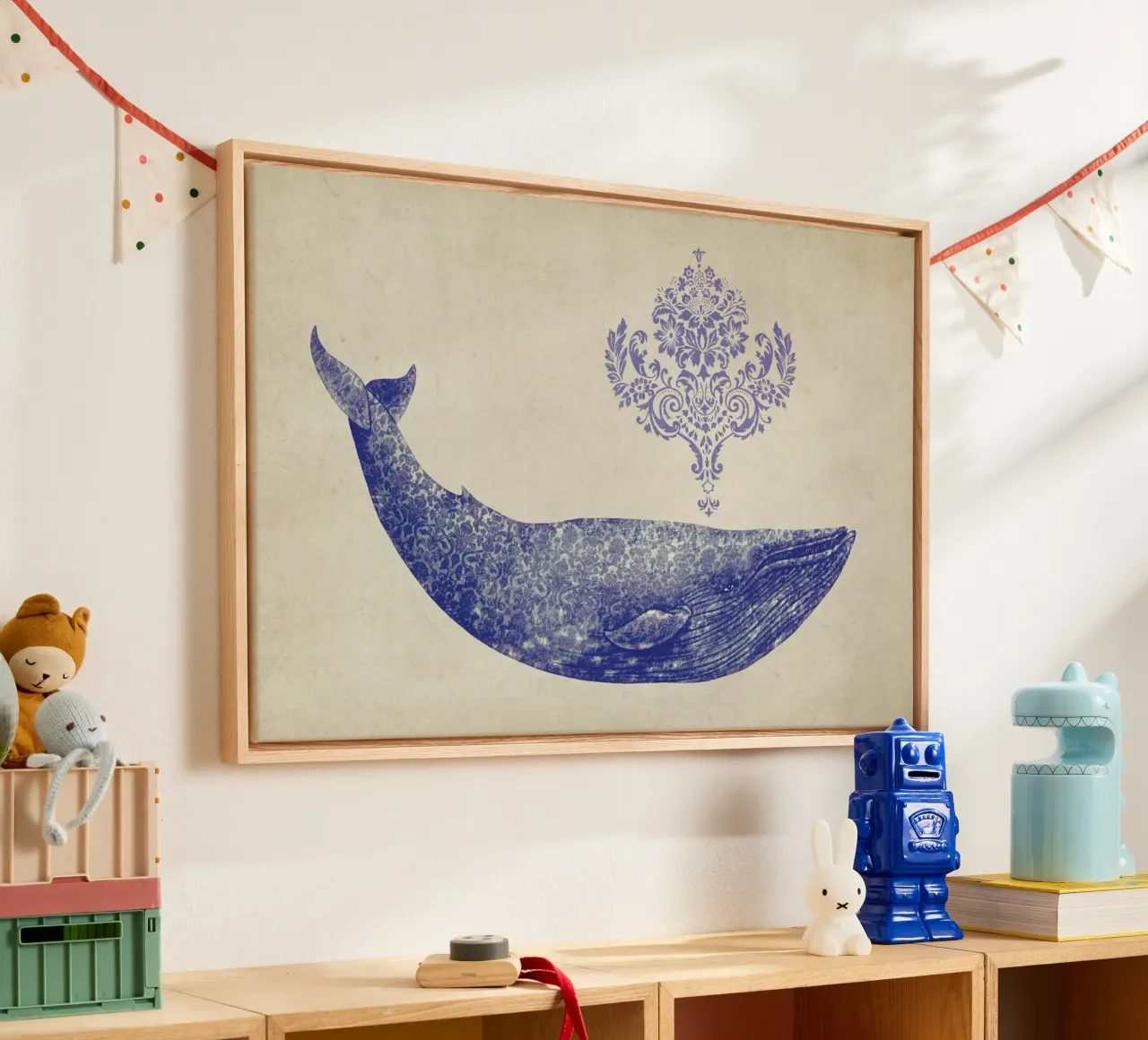 Damask Whale tela con Cornice a cassetta da Terry Fan