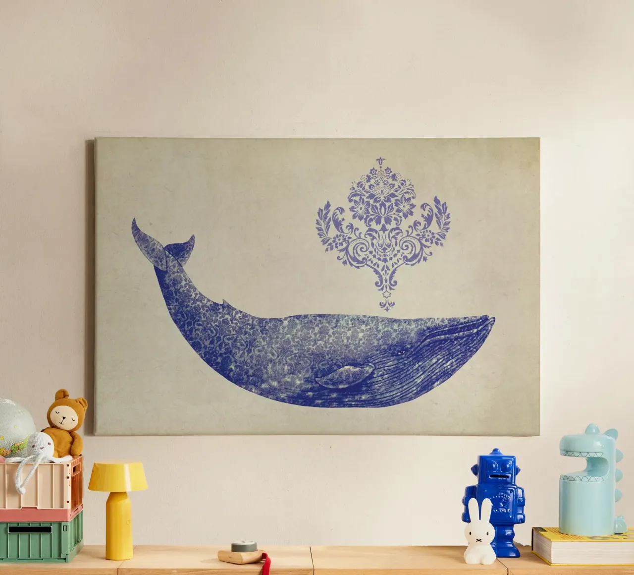 Damask Whale tela con Cornice a cassetta da Terry Fan