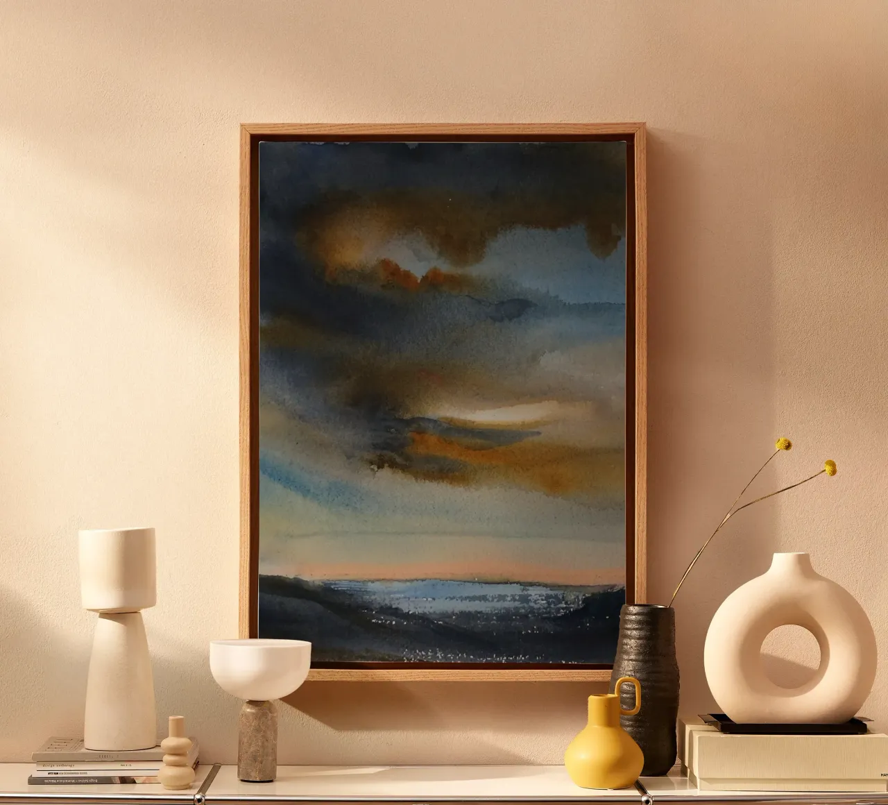 Fumo celeste tela con Cornice a cassetta da Eva Nev Watercolor