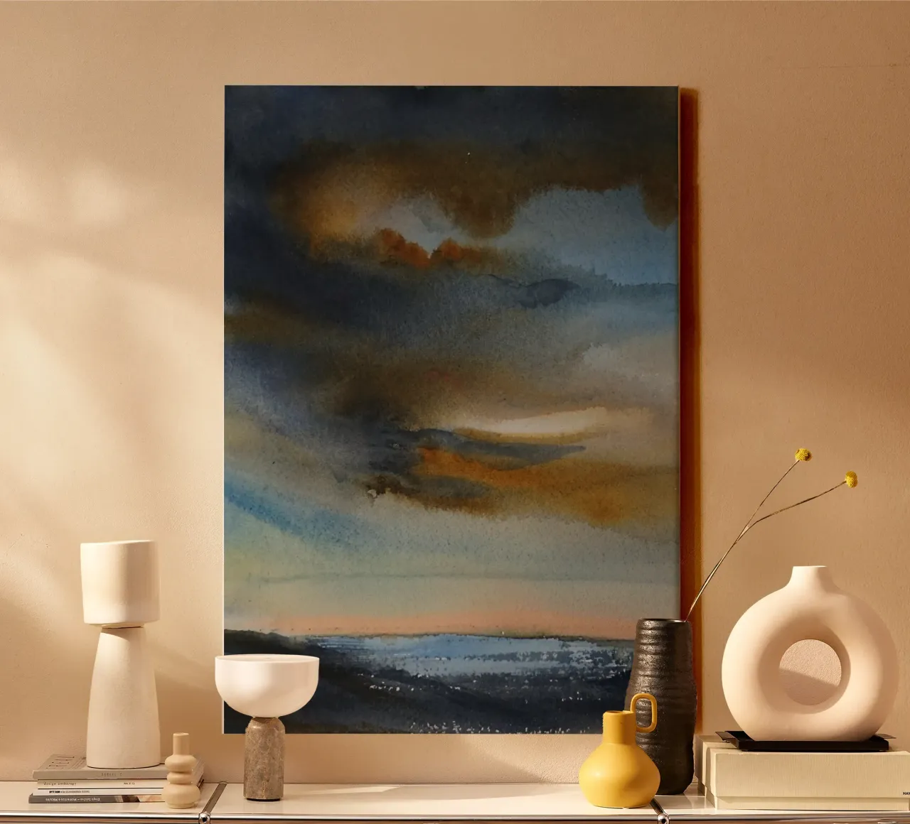 Fumo celeste tela con Cornice a cassetta da Eva Nev Watercolor