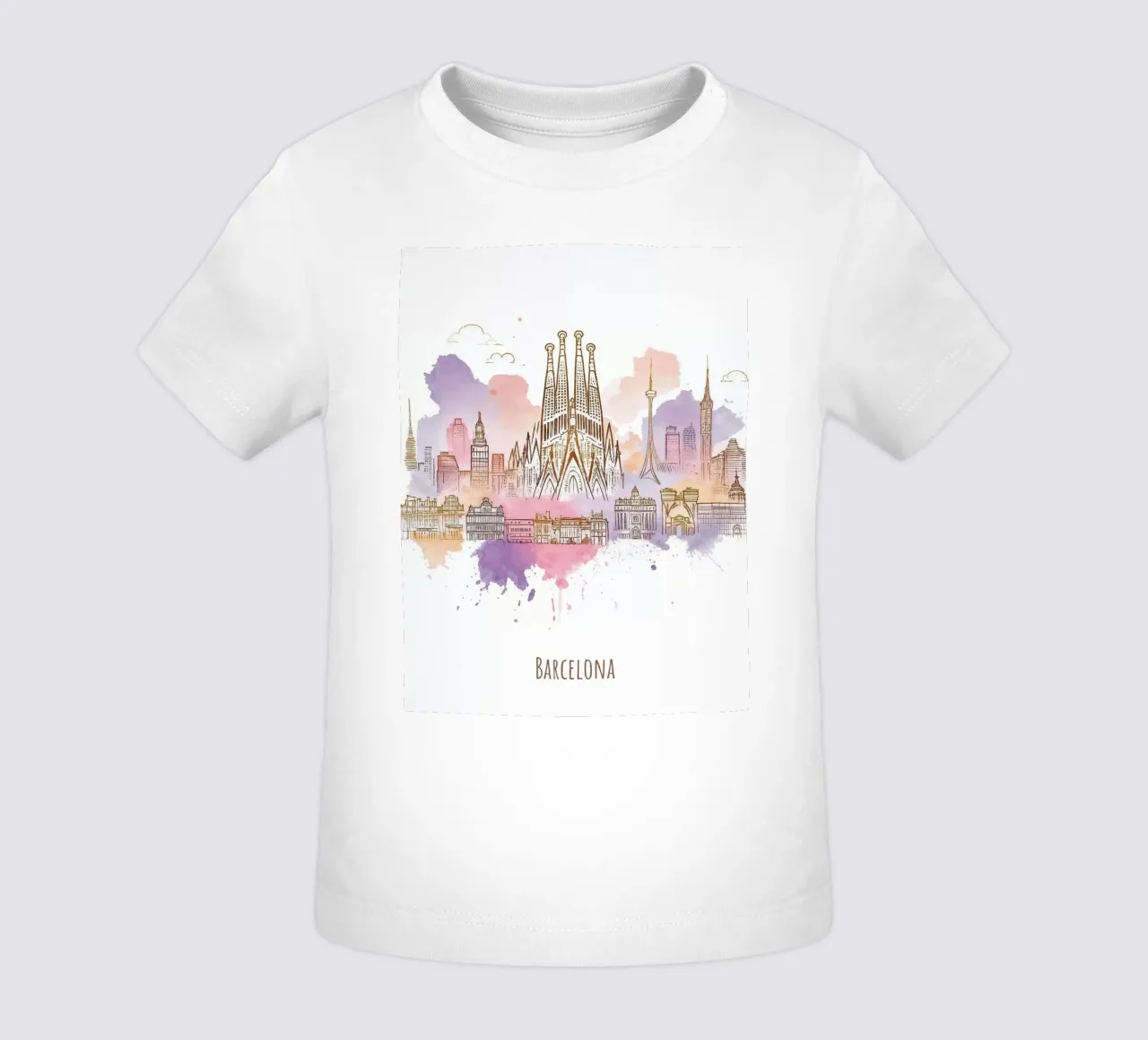 Barcelona City minimalist modern landmarks art baby t-shirt by WijdevenDesign