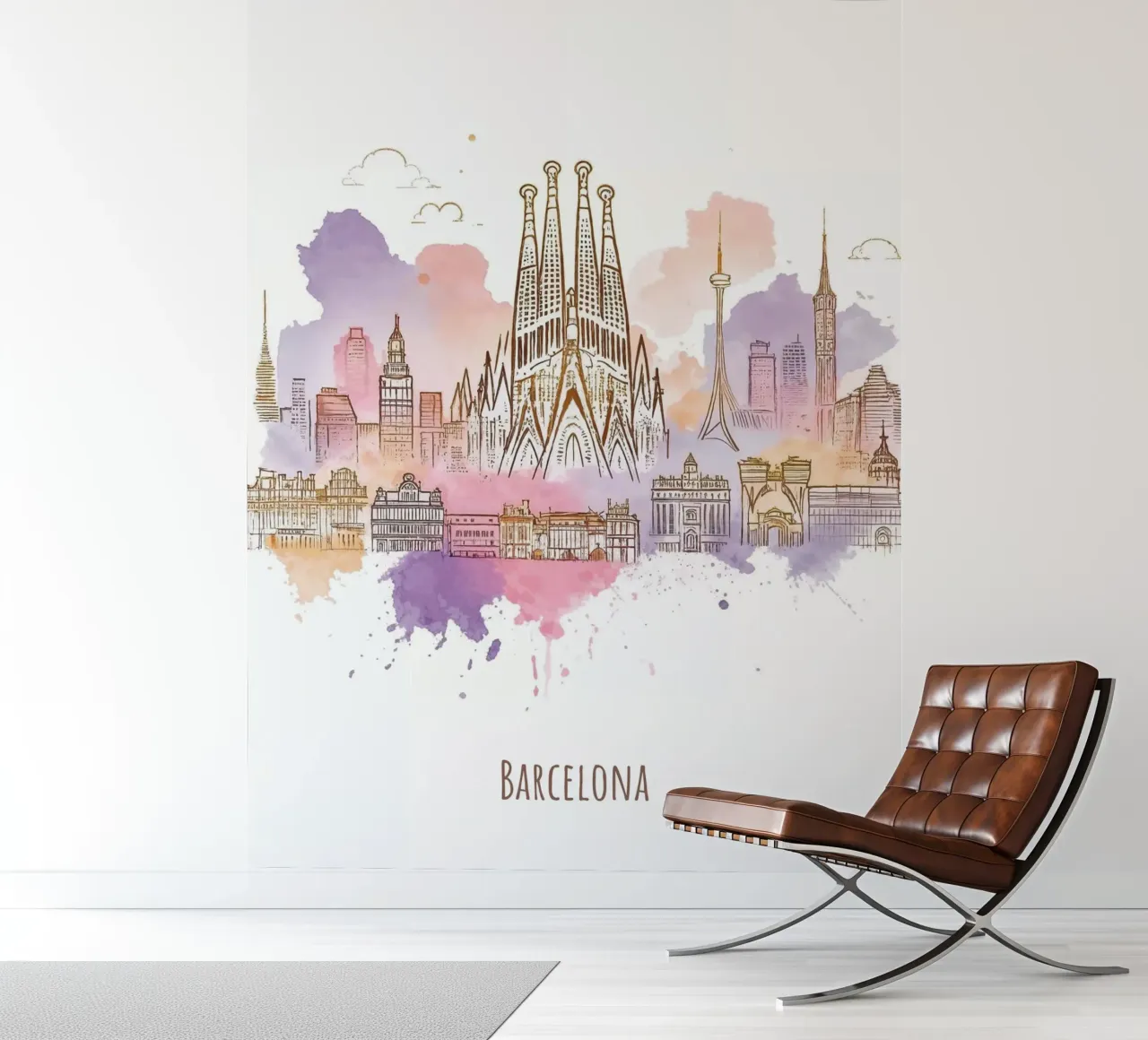 Barcelona City minimalist modern landmarks art photo wallpaper by WijdevenDesign