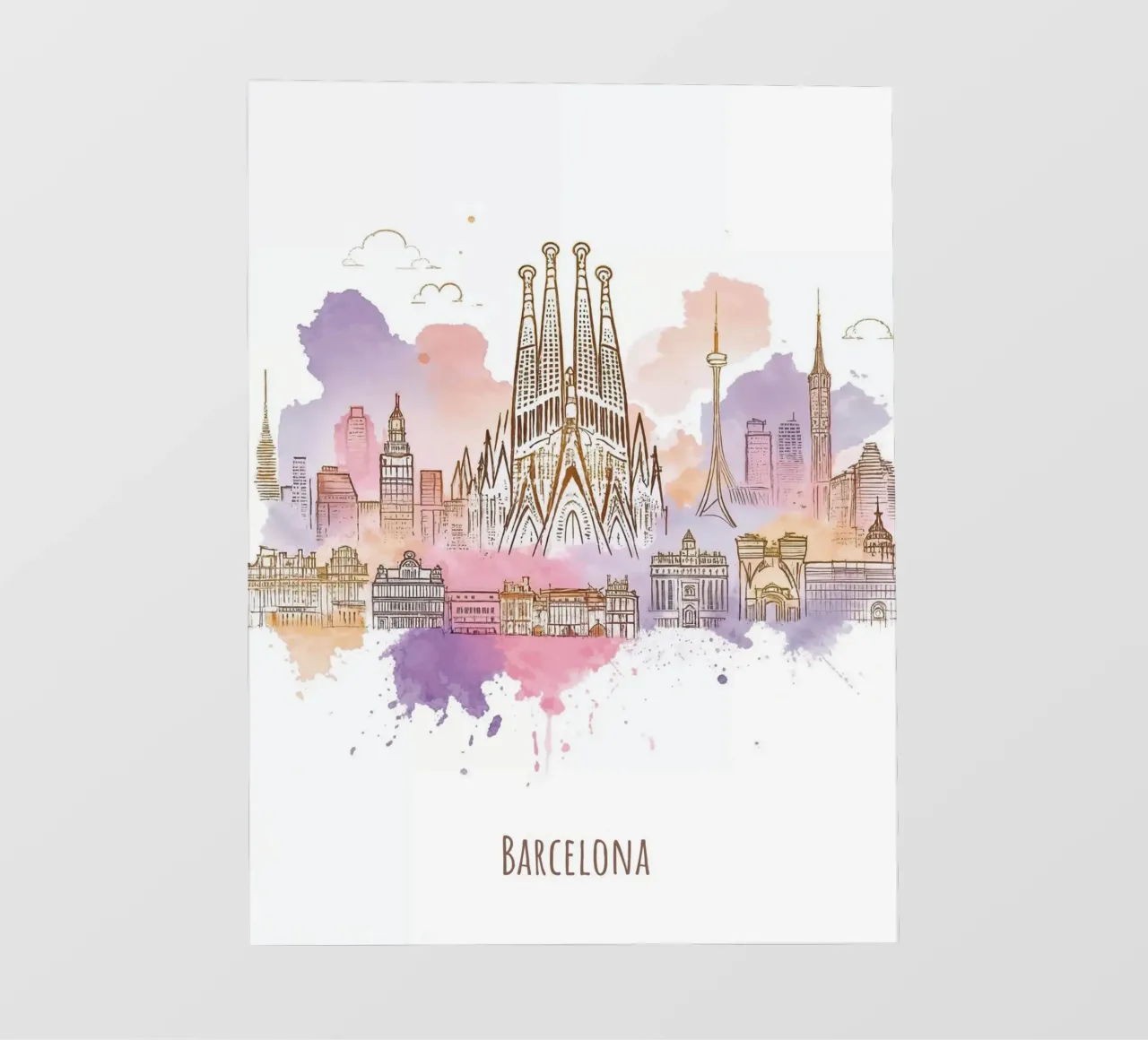 Barcelona City minimalist modern landmarks art photo wallpaper by WijdevenDesign