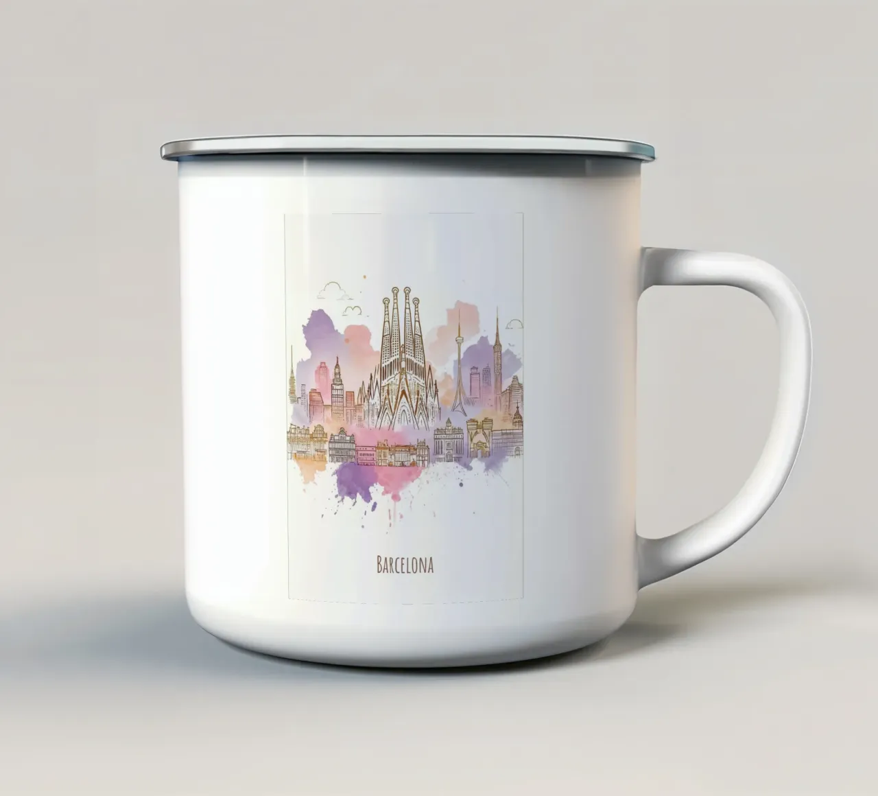 Barcelone Ville minimaliste moderne points de repère art mug en émail de WijdevenDesign