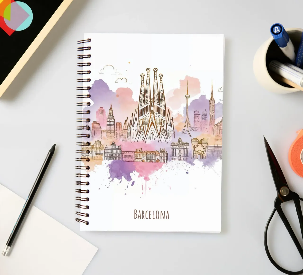 Barcelone Ville minimaliste moderne points de repère art carnet à spirale de WijdevenDesign