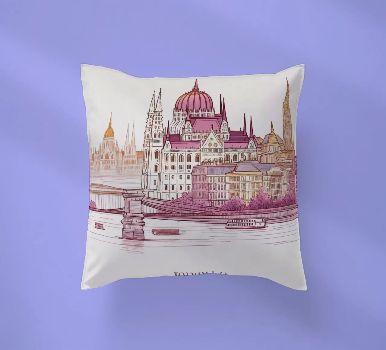 Budapest City minimalist modern landmarks art decorative cushion by WijdevenDesign