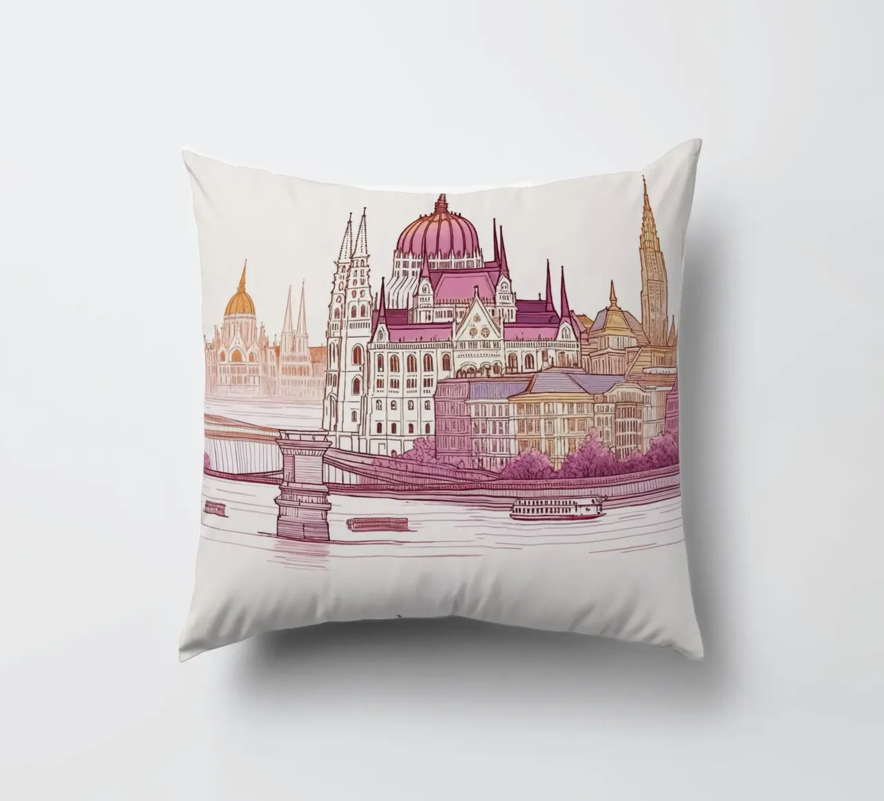 Budapest City minimalist modern landmarks art decorative cushion by WijdevenDesign