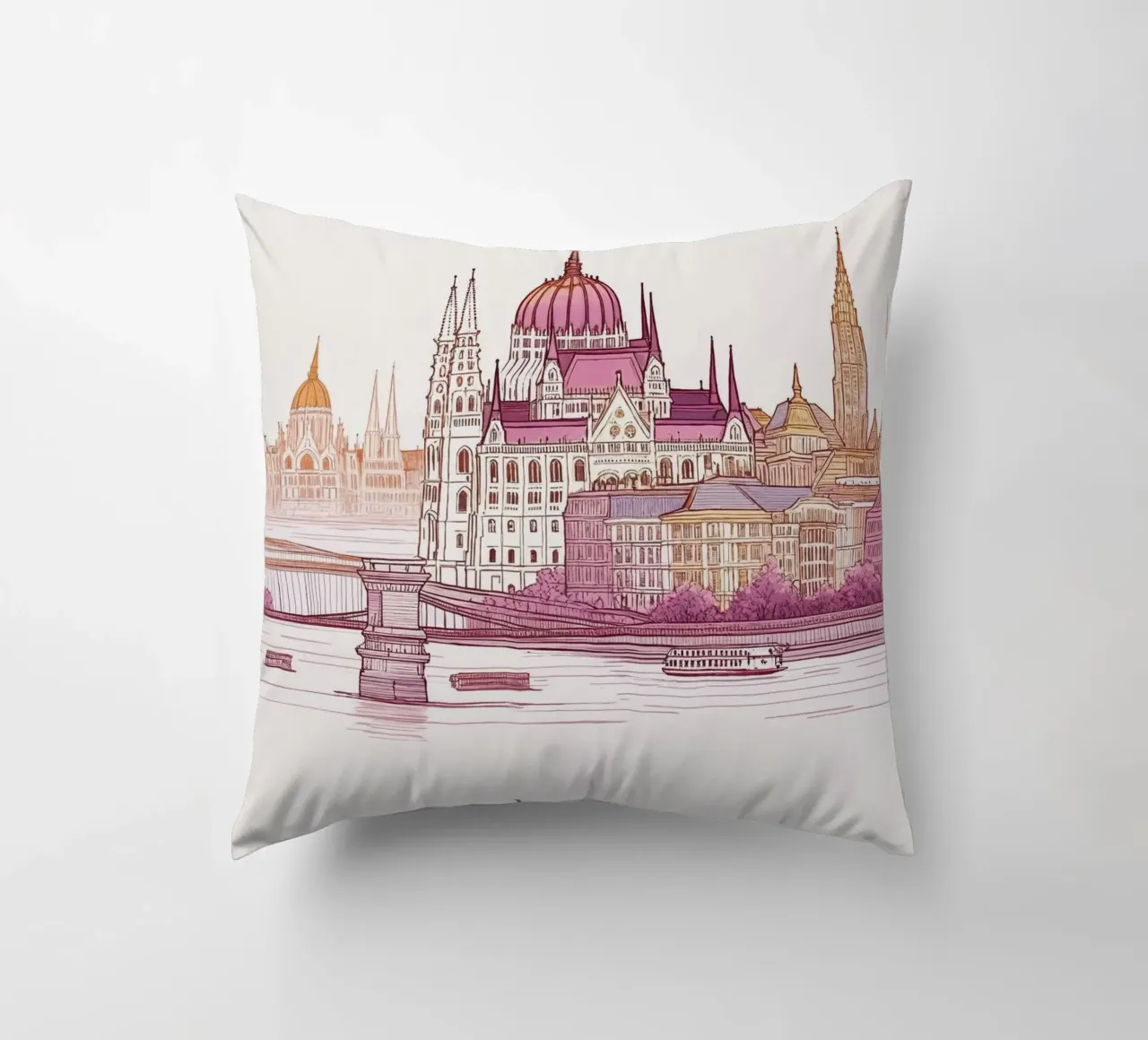 Budapest City minimalist modern landmarks art decorative cushion by WijdevenDesign