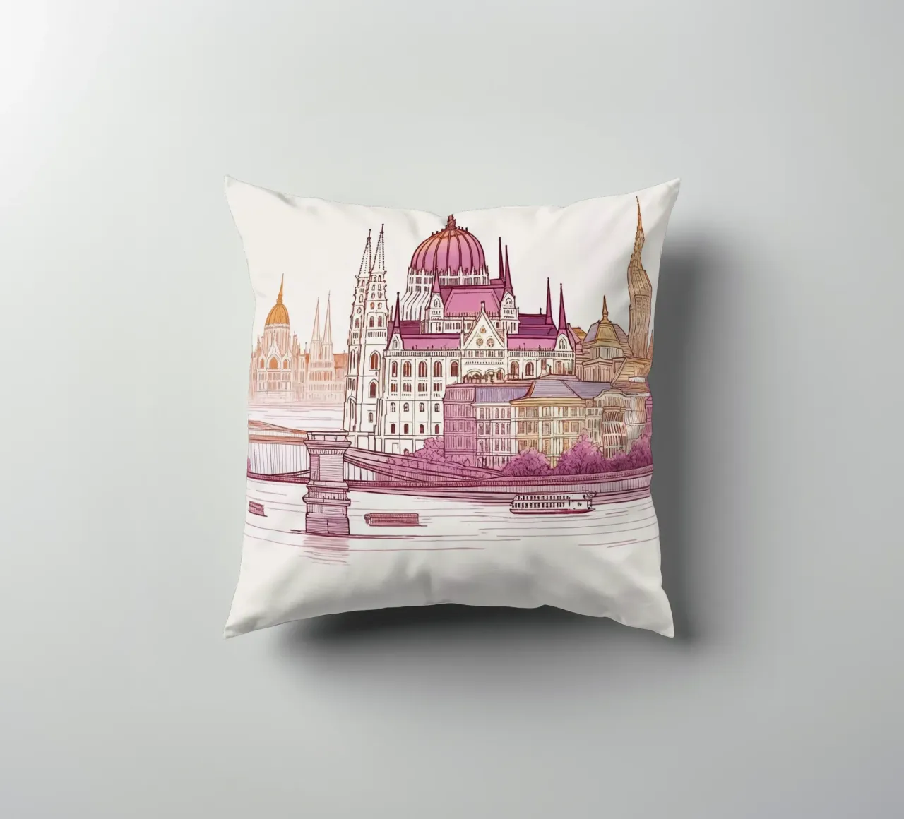 Budapest City minimalist modern landmarks art decorative cushion by WijdevenDesign