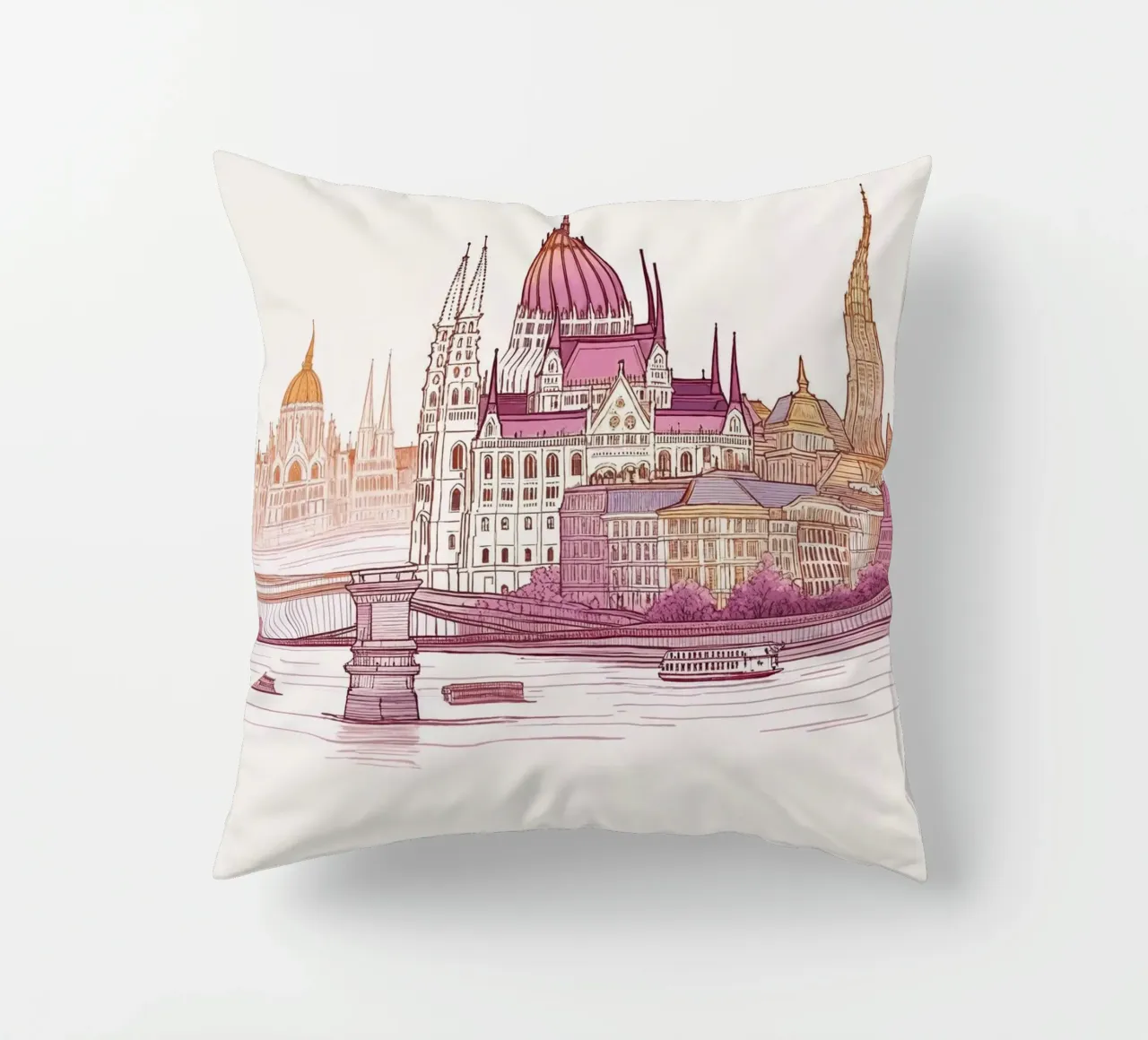 Budapest City minimalist modern landmarks art decorative cushion by WijdevenDesign
