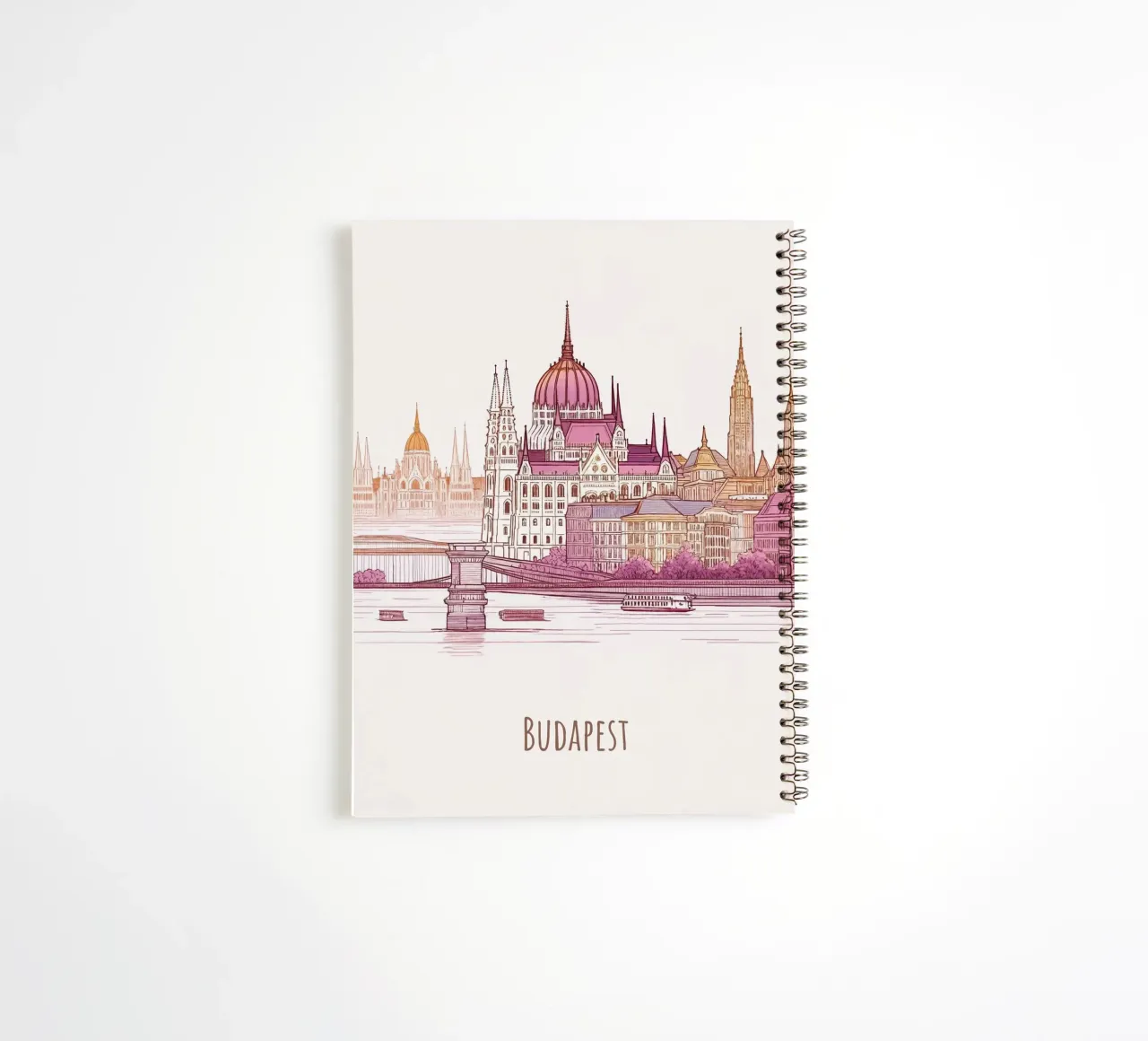 Budapest City minimalist modern landmarks art spiral notebook by WijdevenDesign