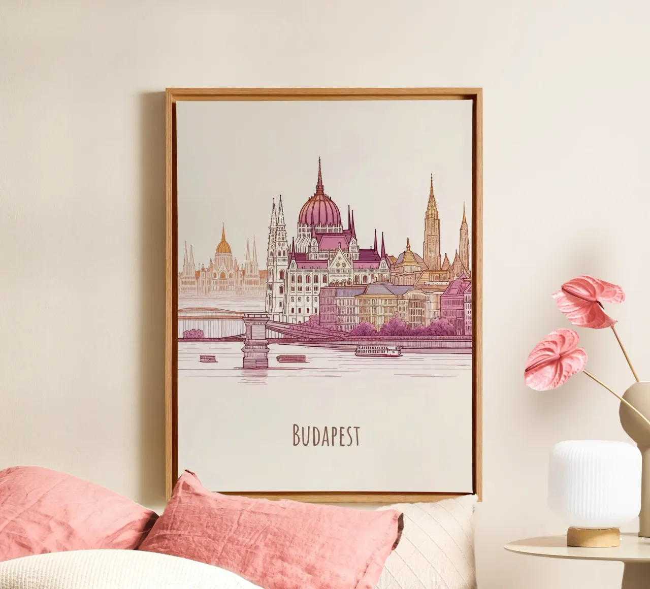 Budapest City minimalista moderno punti di riferimento arte tela con Cornice a cassetta da WijdevenDesign