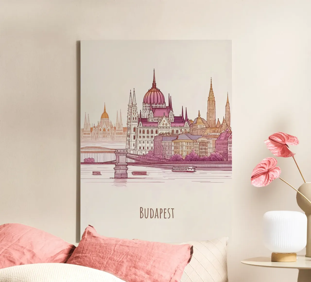Budapest City minimalista moderno punti di riferimento arte tela con Cornice a cassetta da WijdevenDesign